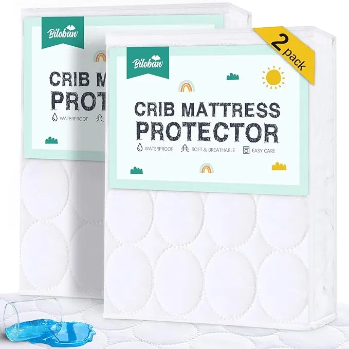 Crib Mattress Protector/ Pad Cover - 2 Pack, Quilted Microfiber, Waterproof (for Standard Crib/ Toddler Bed)