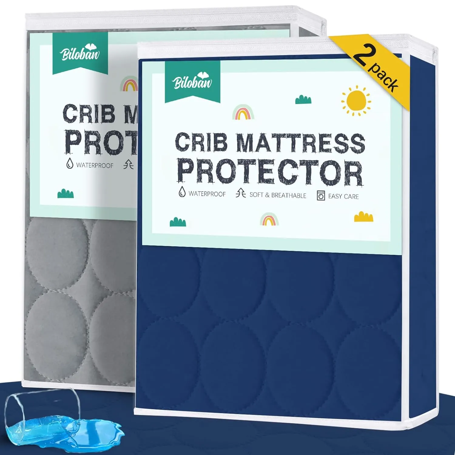 Crib Mattress Protector/ Pad Cover - 2 Pack, Quilted Microfiber, Waterproof (for Standard Crib/ Toddler Bed)