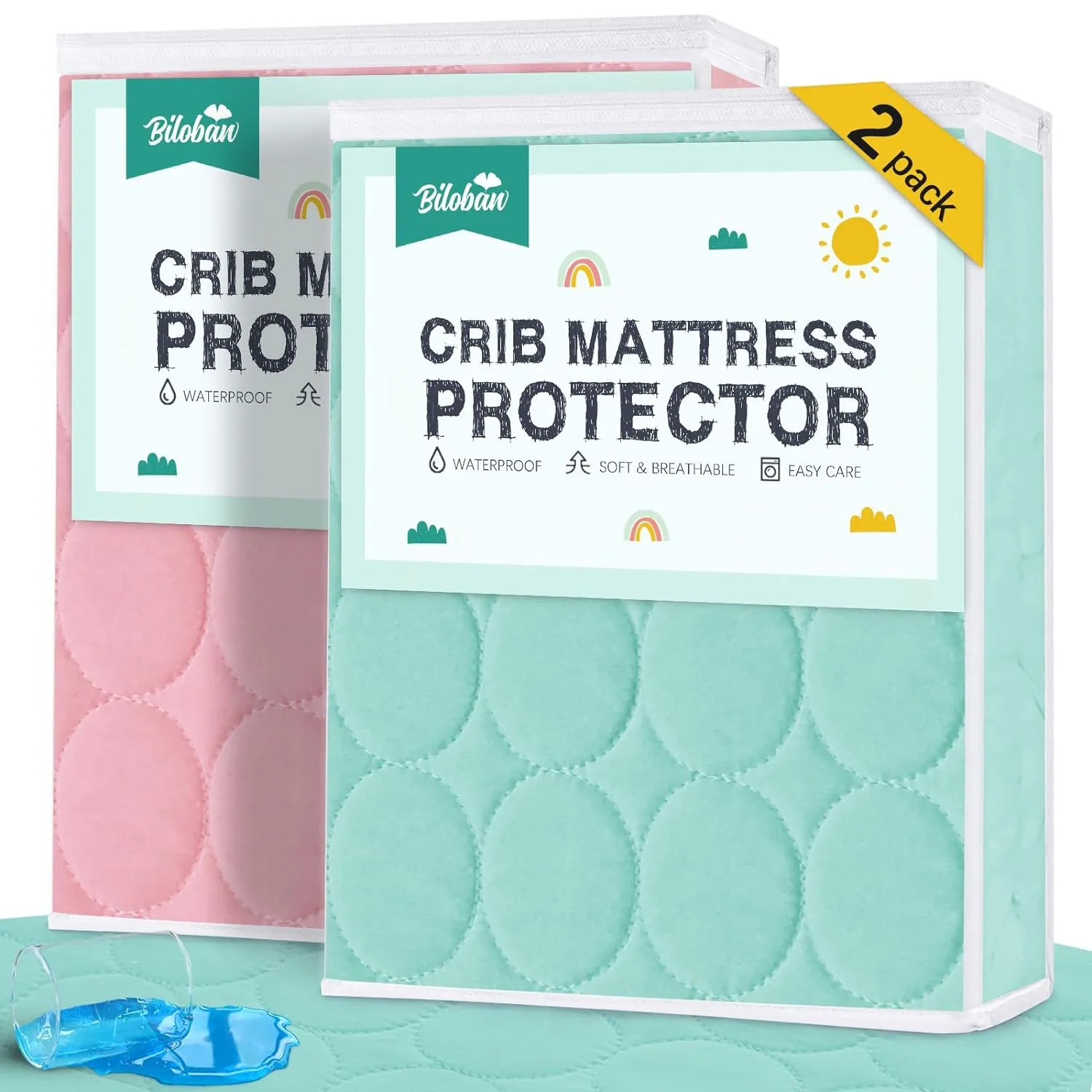 Crib Mattress Protector/ Pad Cover - 2 Pack, Quilted Microfiber, Waterproof (for Standard Crib/ Toddler Bed)