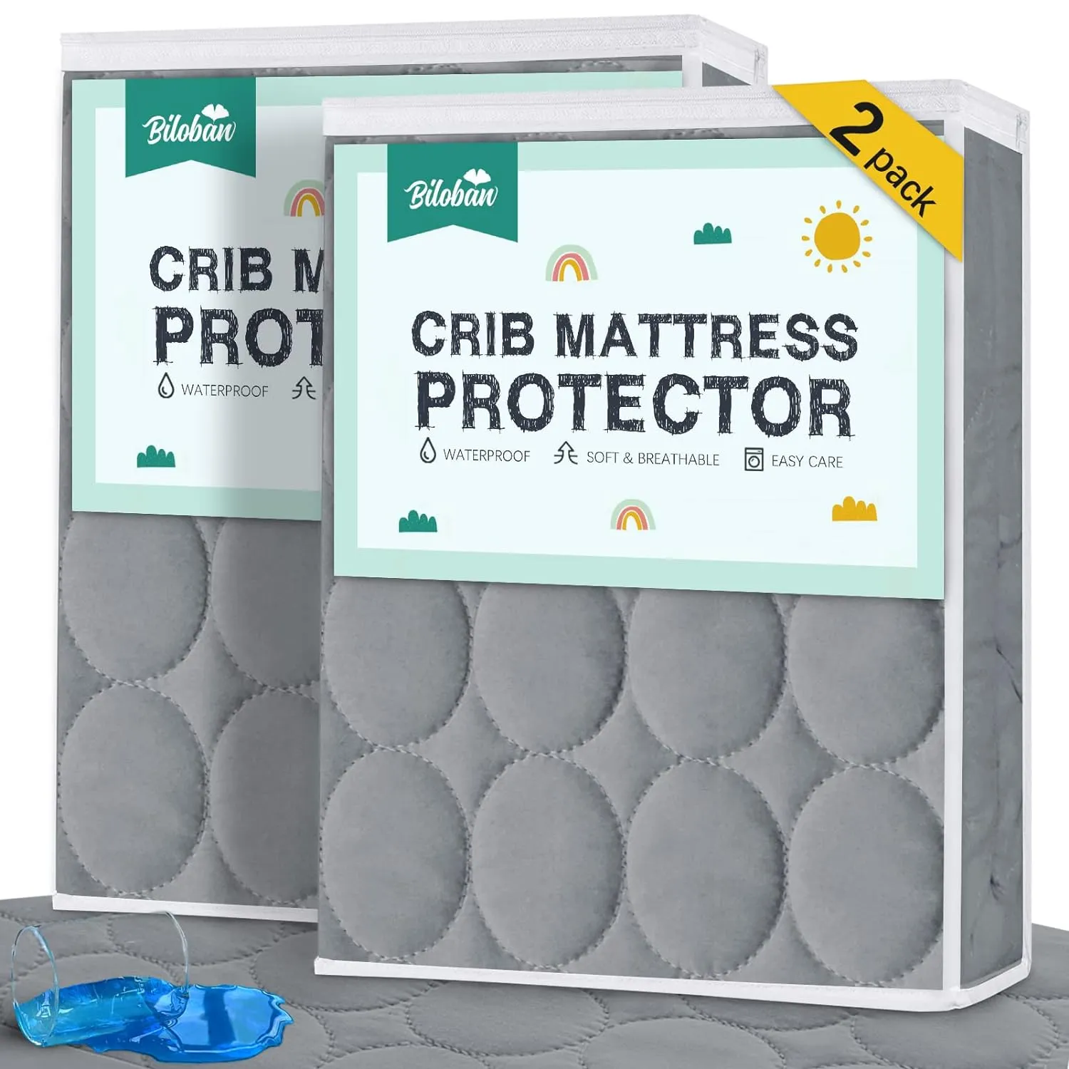 Crib Mattress Protector/ Pad Cover - 2 Pack, Quilted Microfiber, Waterproof (for Standard Crib/ Toddler Bed)