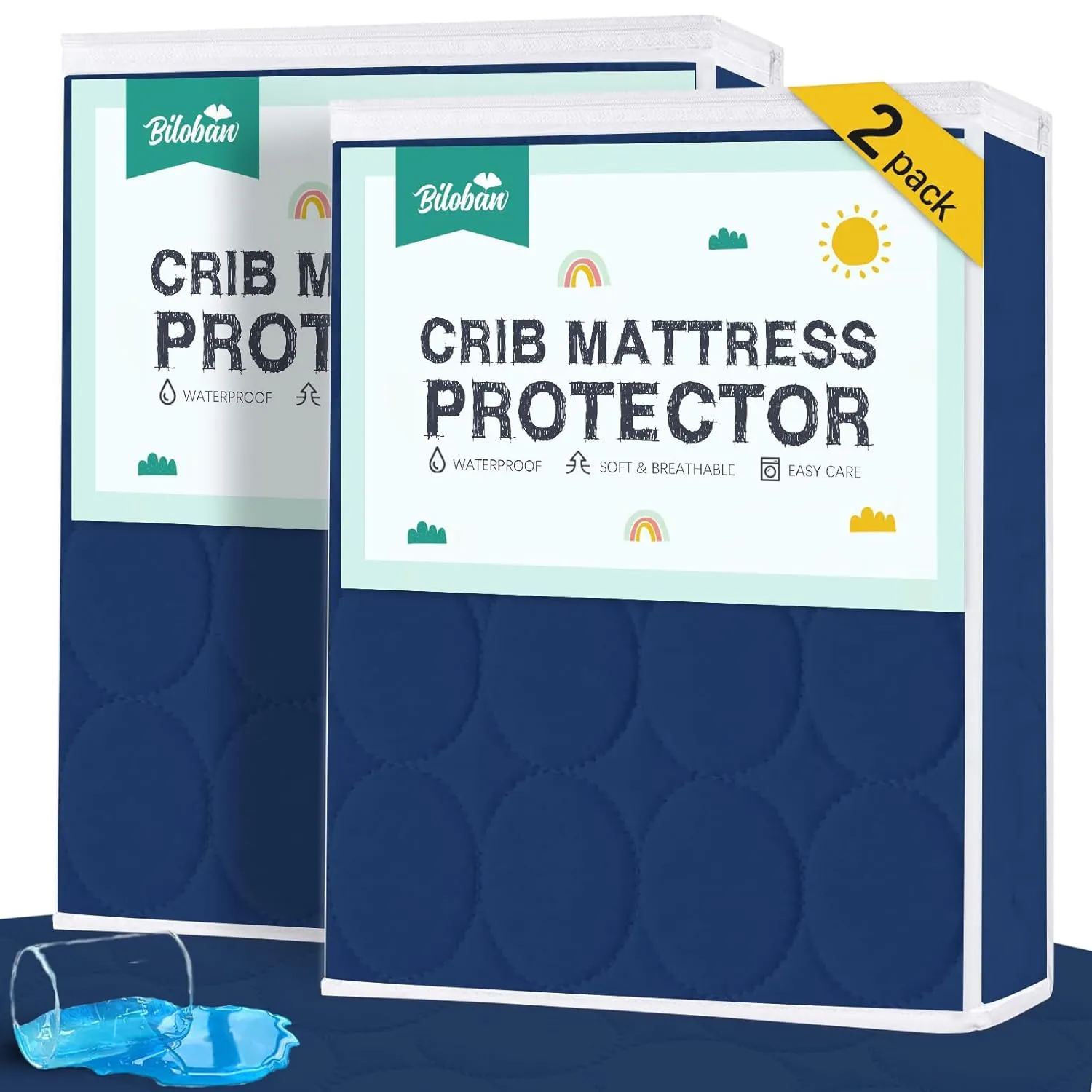 Crib Mattress Protector/ Pad Cover - 2 Pack, Quilted Microfiber, Waterproof (for Standard Crib/ Toddler Bed)