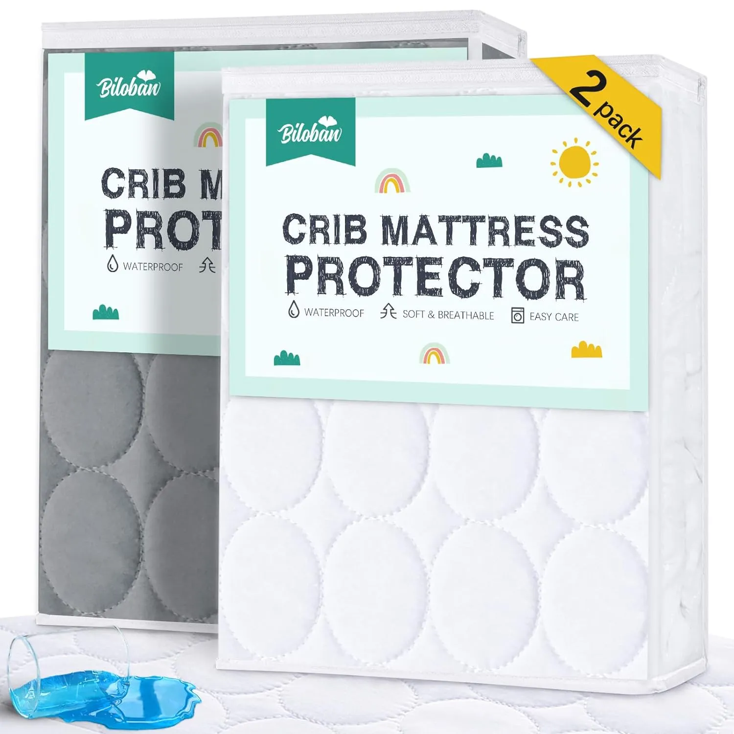 Crib Mattress Protector/ Pad Cover - 2 Pack, Quilted Microfiber, Waterproof (for Standard Crib/ Toddler Bed)