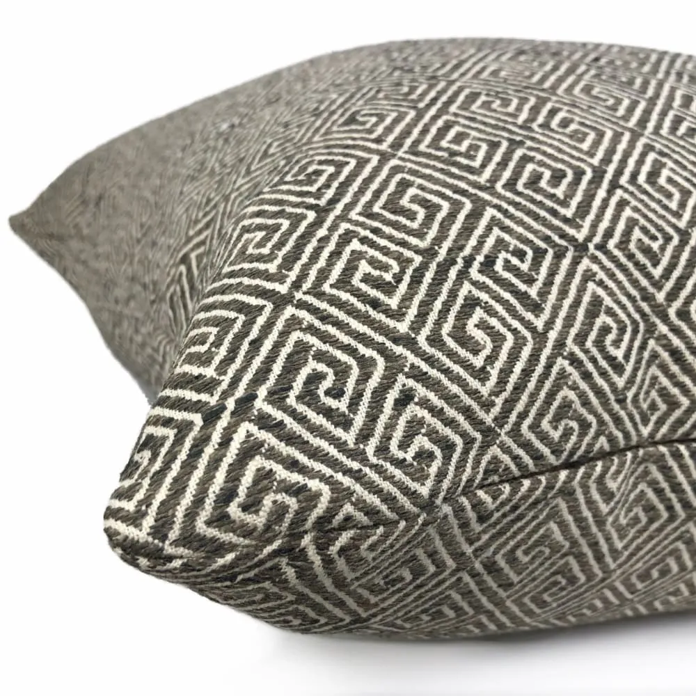 Darius Dark Brown Greek Key Pillow Cover