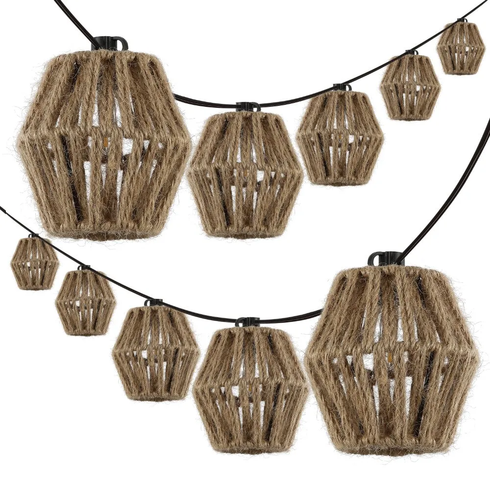 Decorative 10-Light Indoor/Outdoor 10 ft. Mid-Century Classic Incandescent C7 Lantern Hemp Rope Shaded String Lights