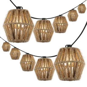 Decorative 10-Light Indoor/Outdoor 10 ft. Mid-Century Classic Incandescent C7 Lantern Hemp Rope Shaded String Lights