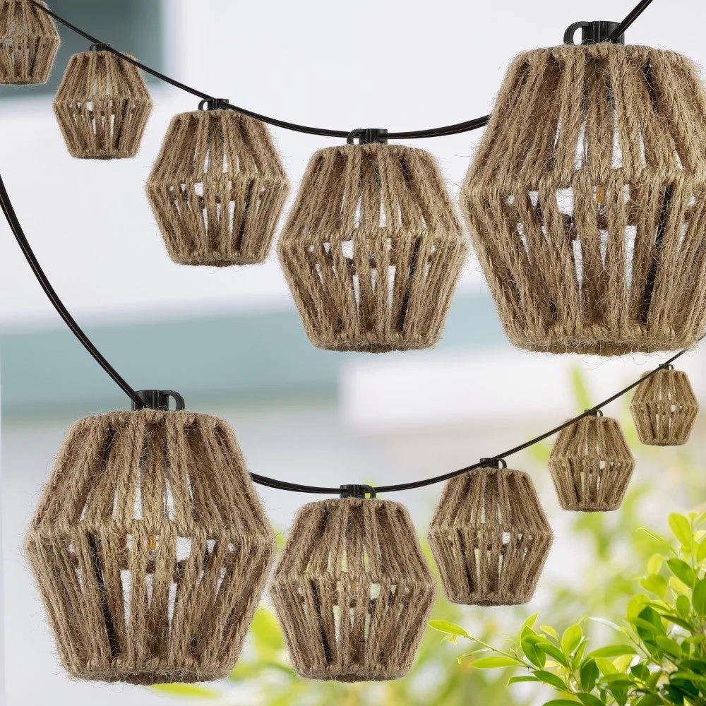 Decorative 10-Light Indoor/Outdoor 10 ft. Mid-Century Classic Incandescent C7 Lantern Hemp Rope Shaded String Lights