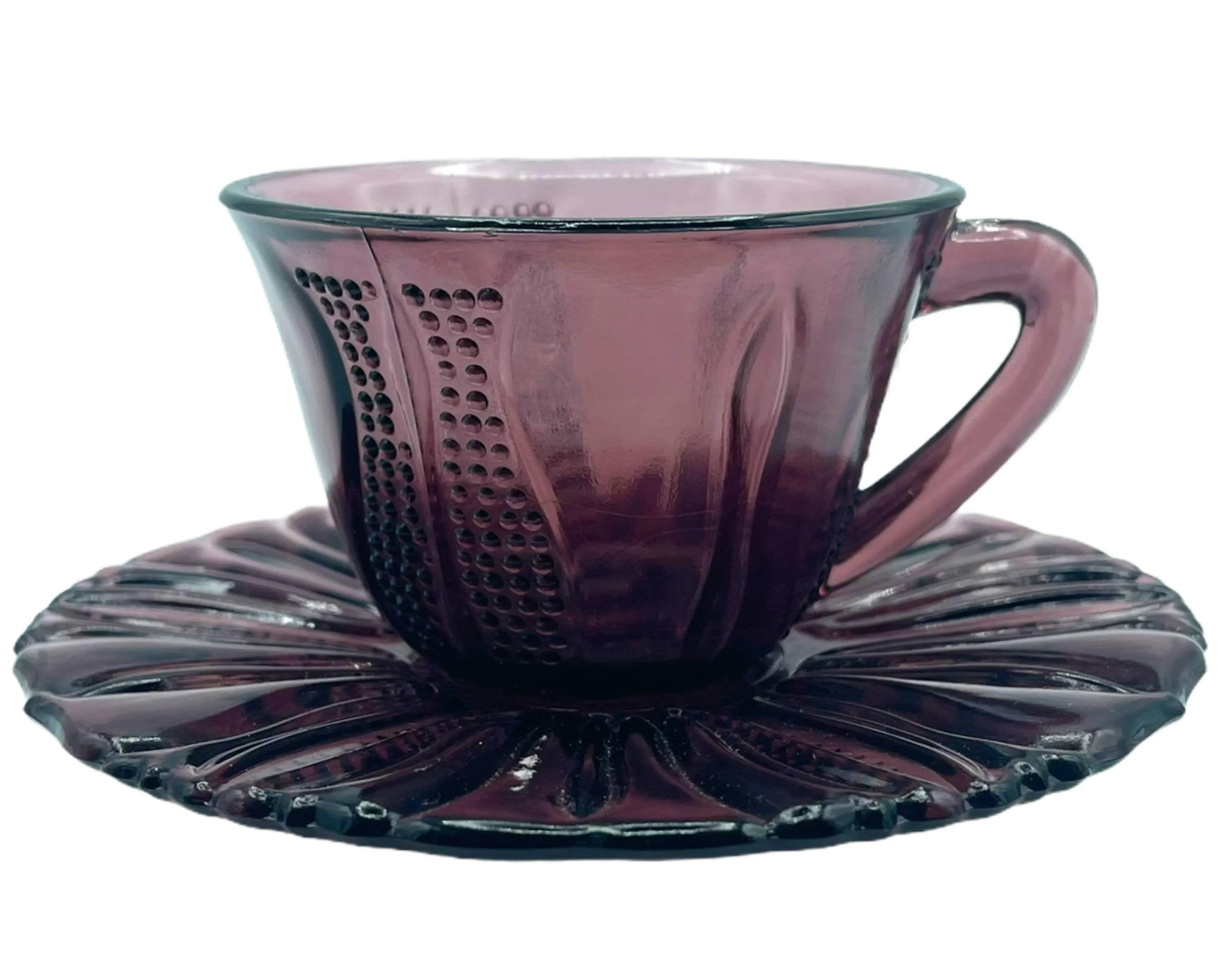 Depression Glass Cup and Saucer Dell Tulip Pattern Amethyst Colour 1930s 40s