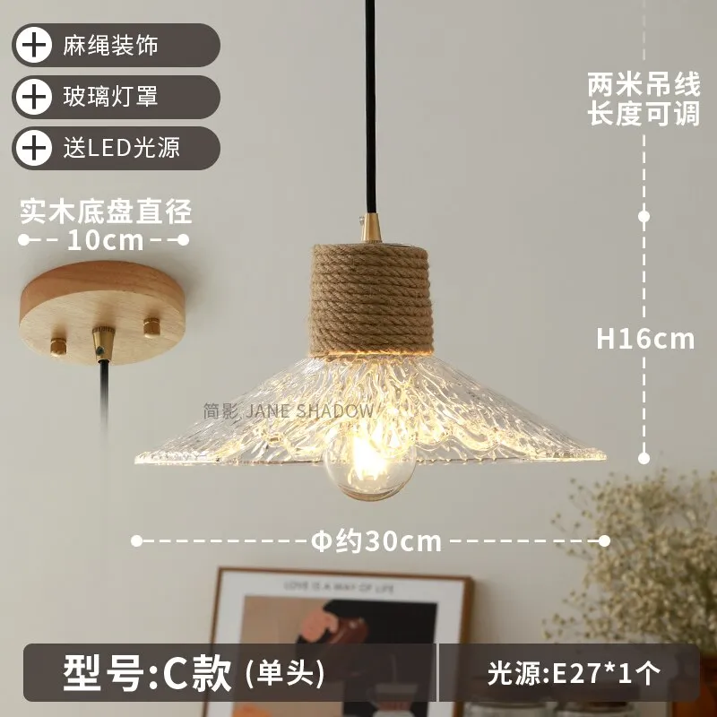 Designer  Industrial Glass Hemp Rope Pendant Lights LED E27 Individual Hanging Lamp Loft  Decor Restaurant Bar Bedside