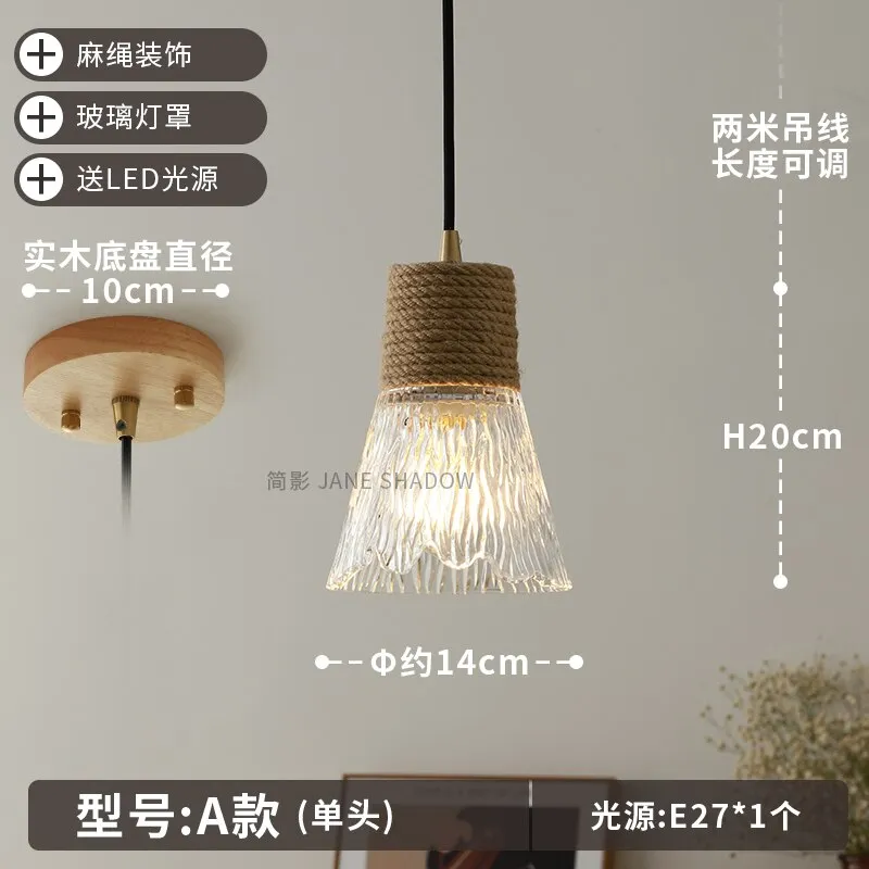 Designer  Industrial Glass Hemp Rope Pendant Lights LED E27 Individual Hanging Lamp Loft  Decor Restaurant Bar Bedside