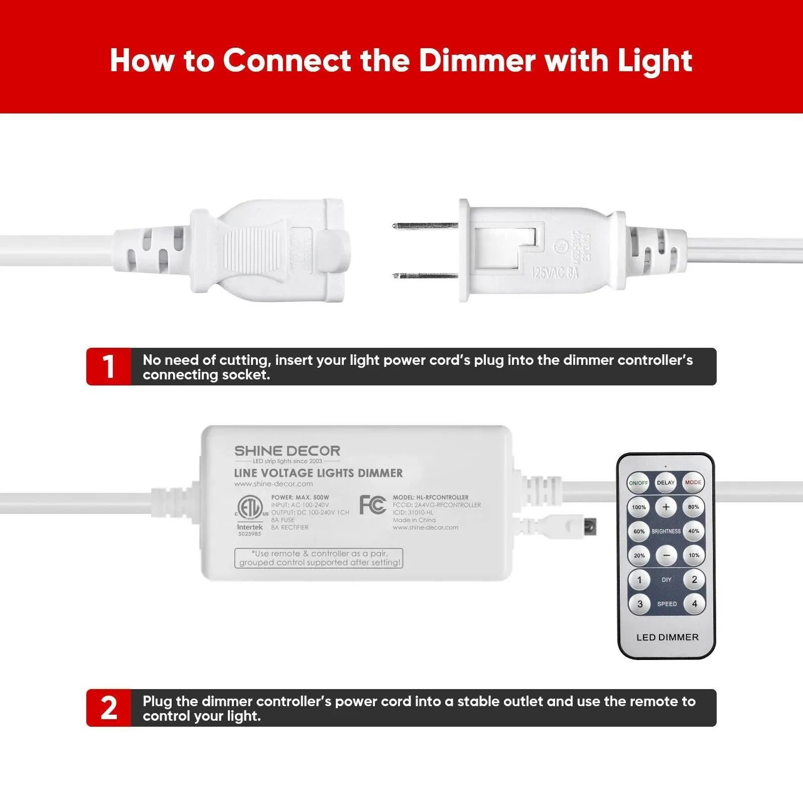 Dimmer Controller Pack for All 120V LED Strip Lights LED Neon Rope Lights