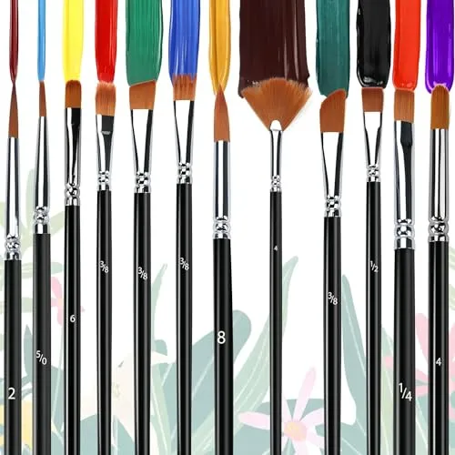 Eclet Craft Painting Brushes Set of 12 Professional Round Pointed Tip Nylon Hair Artist Acrylic Paint Brush for Acrylic/Watercolor/Oil Painting(B)