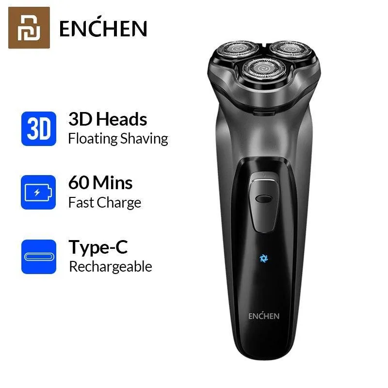 Enchen Black Stone 3D Electric Shaver: USB Type-C Rechargeable Battery, Anti Pinch Razor for Men