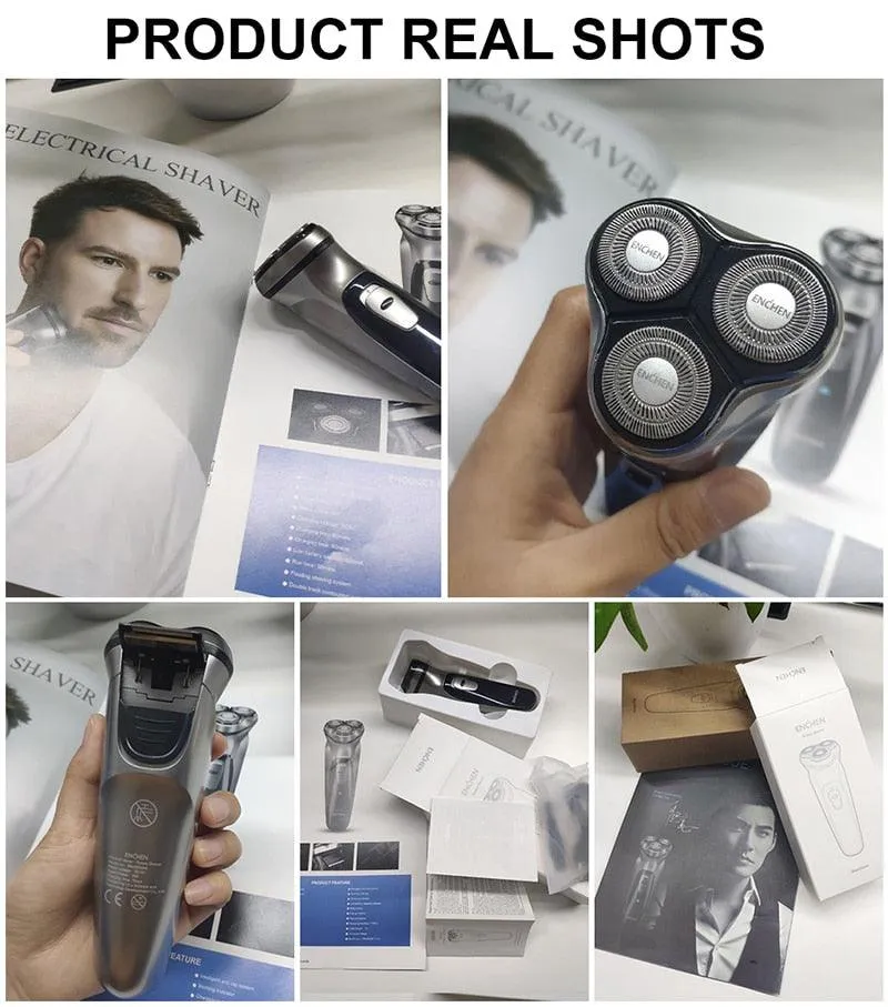 Enchen Black Stone 3D Electric Shaver: USB Type-C Rechargeable Battery, Anti Pinch Razor for Men