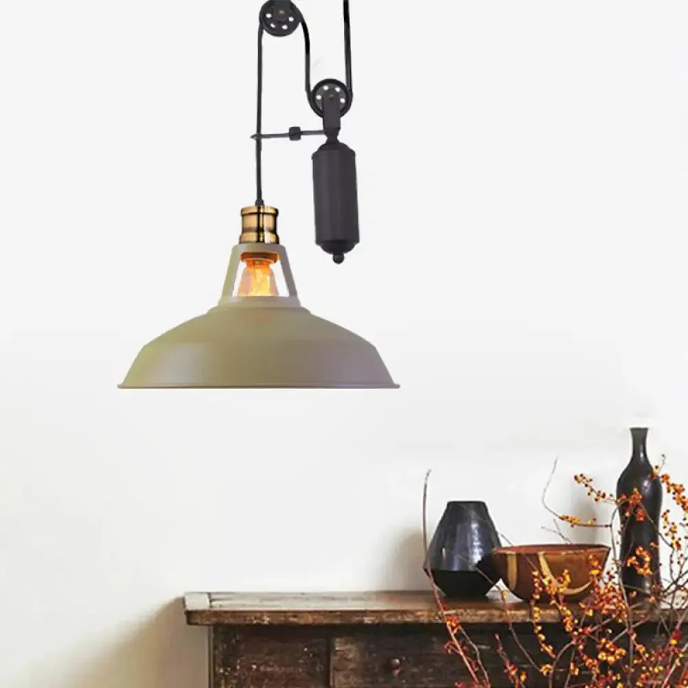 Farmhouse-Style Barn Pendant Ceiling Lamp - Rustic Hanging Light with Pulley for Bedroom