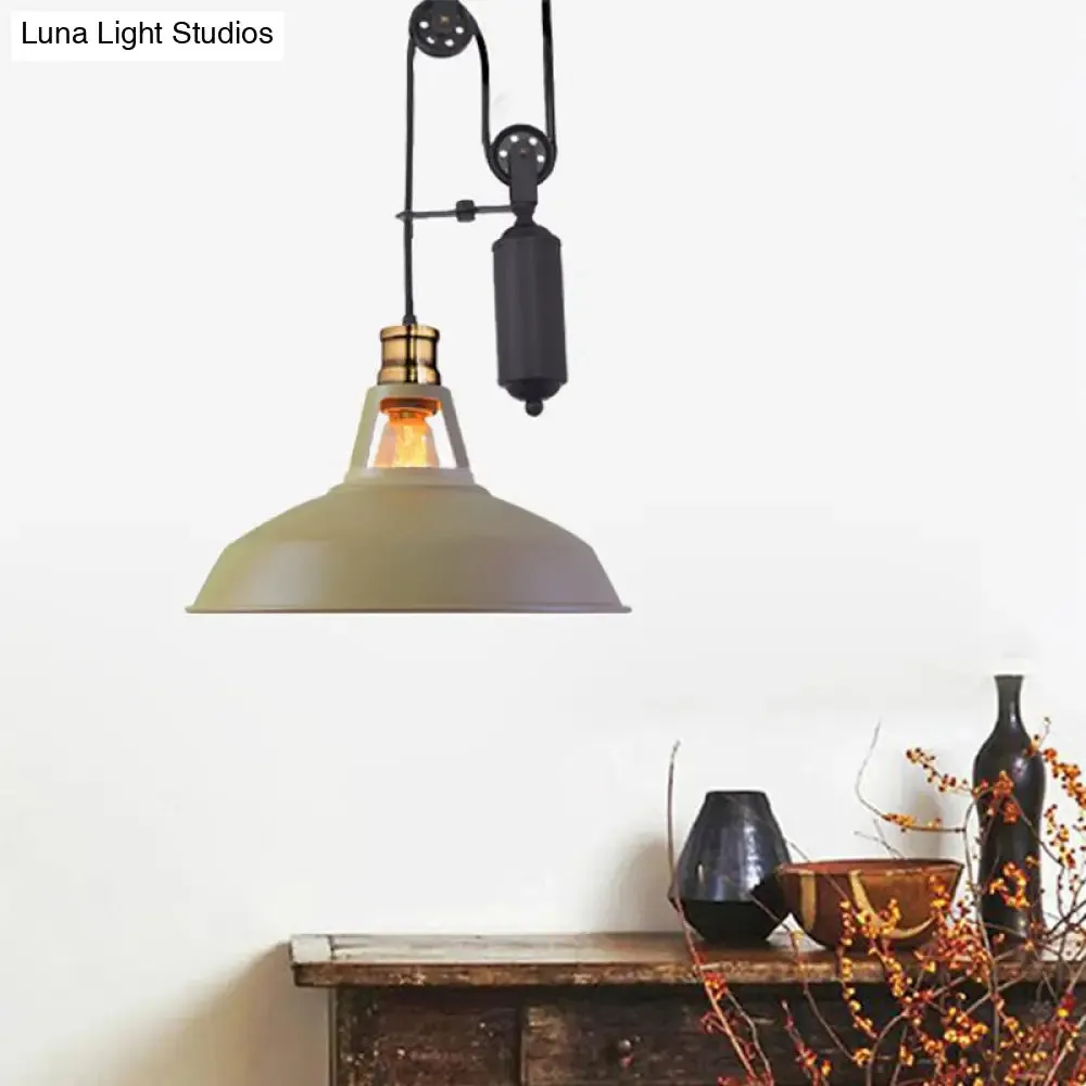 Farmhouse-Style Barn Pendant Ceiling Lamp - Rustic Hanging Light with Pulley for Bedroom