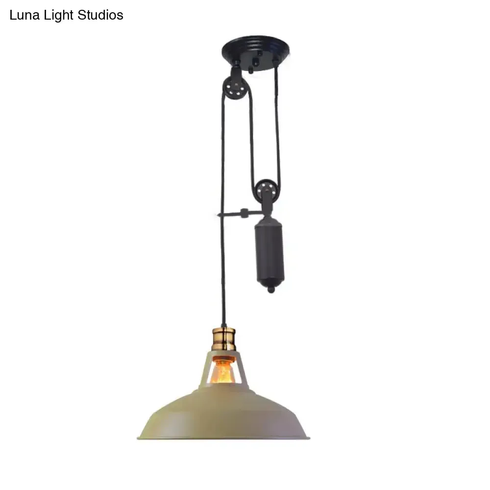 Farmhouse-Style Barn Pendant Ceiling Lamp - Rustic Hanging Light with Pulley for Bedroom