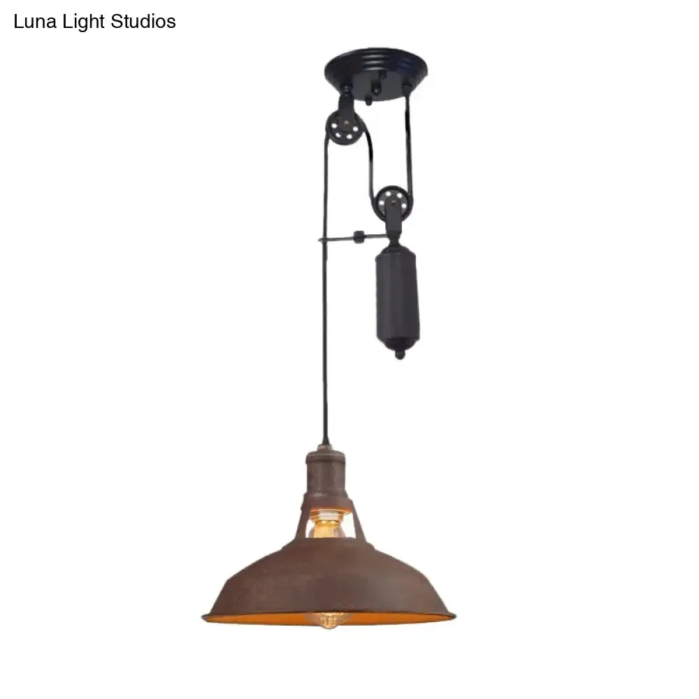 Farmhouse-Style Barn Pendant Ceiling Lamp - Rustic Hanging Light with Pulley for Bedroom