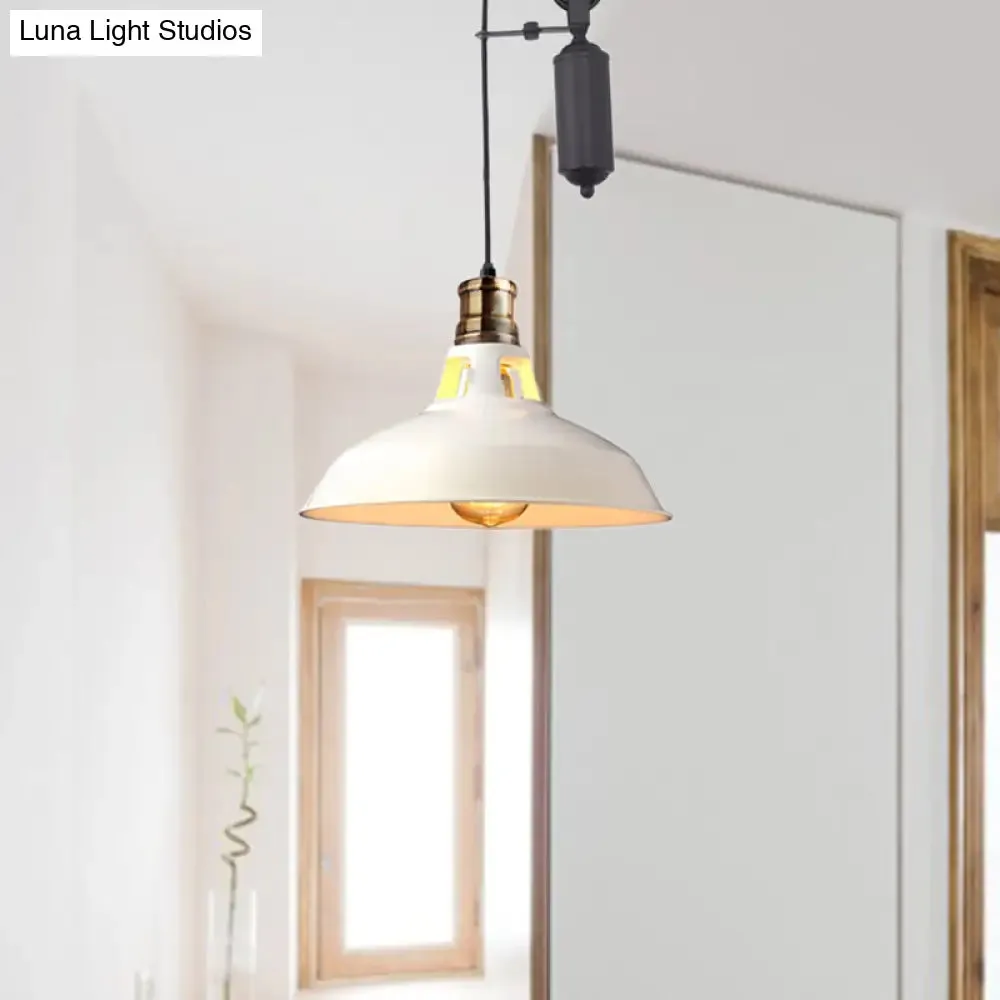 Farmhouse-Style Barn Pendant Ceiling Lamp - Rustic Hanging Light with Pulley for Bedroom