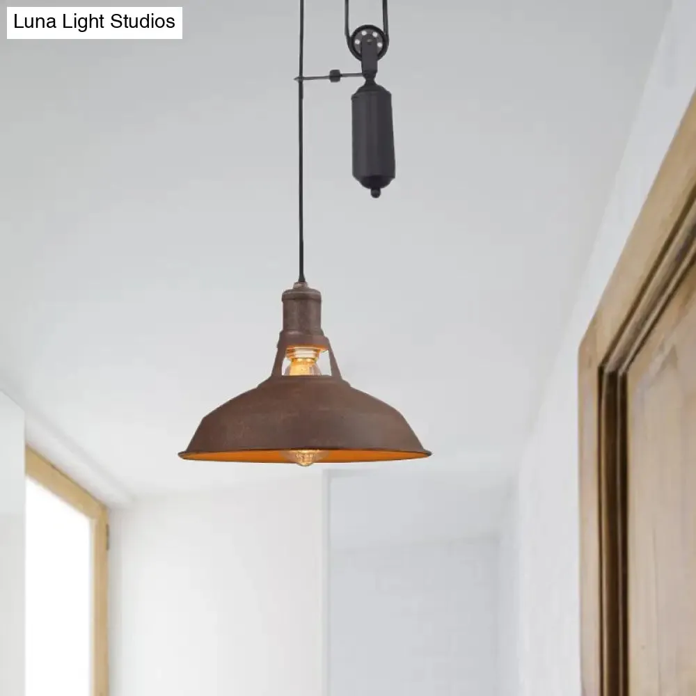 Farmhouse-Style Barn Pendant Ceiling Lamp - Rustic Hanging Light with Pulley for Bedroom