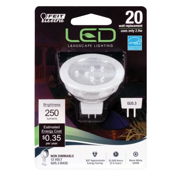 Feit Electric BPLVBAB/830CA LED Bulb, Track/Recessed, MR16 Lamp, 20 W Equivalent, GU5.3 Lamp Base, Clear