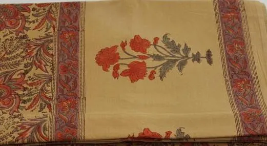 Flat Bed sheet: Red jaal on beige