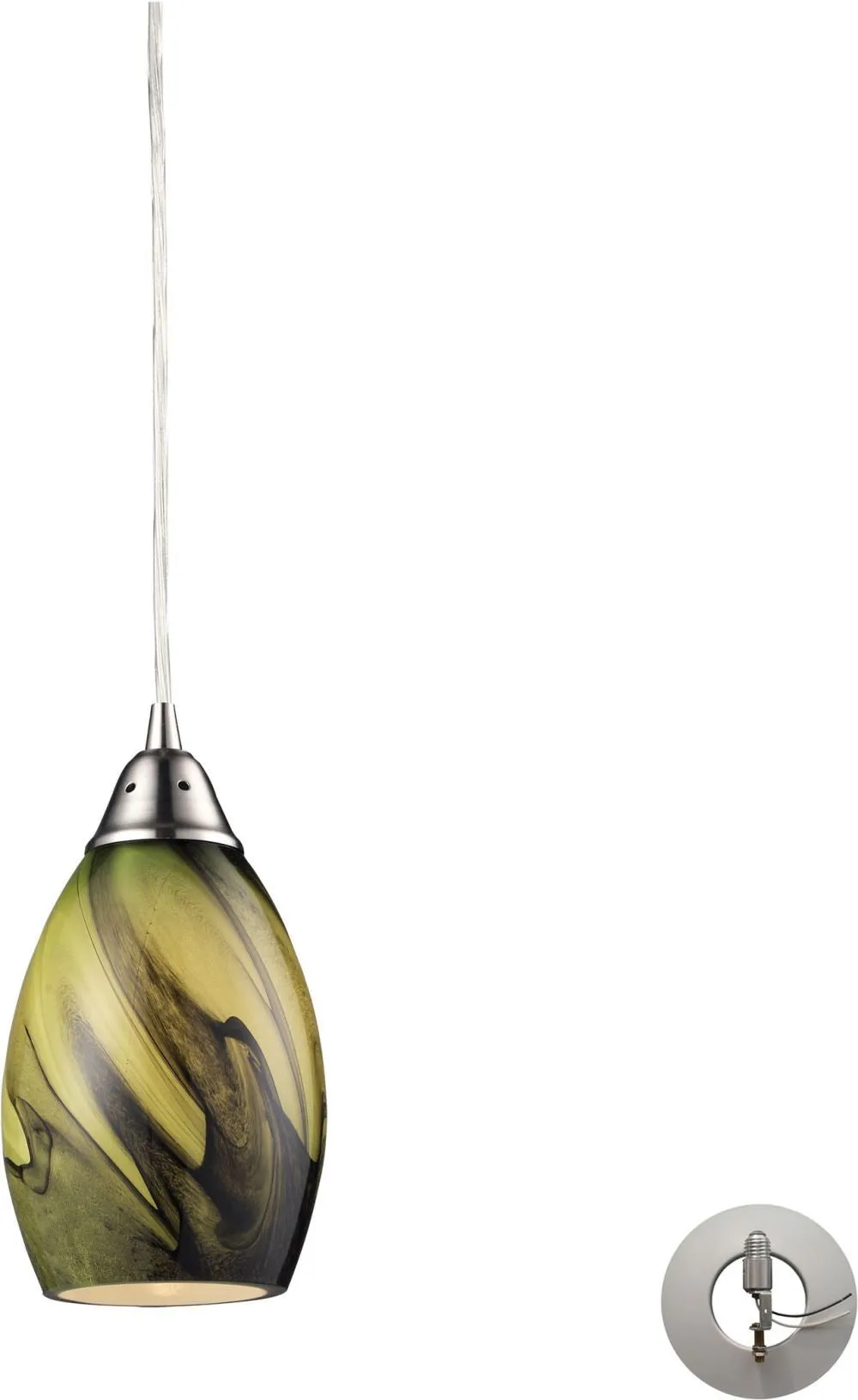 Formations 1 Light Pendant In Satin Nickel and Planetary Glass - Includes Recessed Lighting Kit