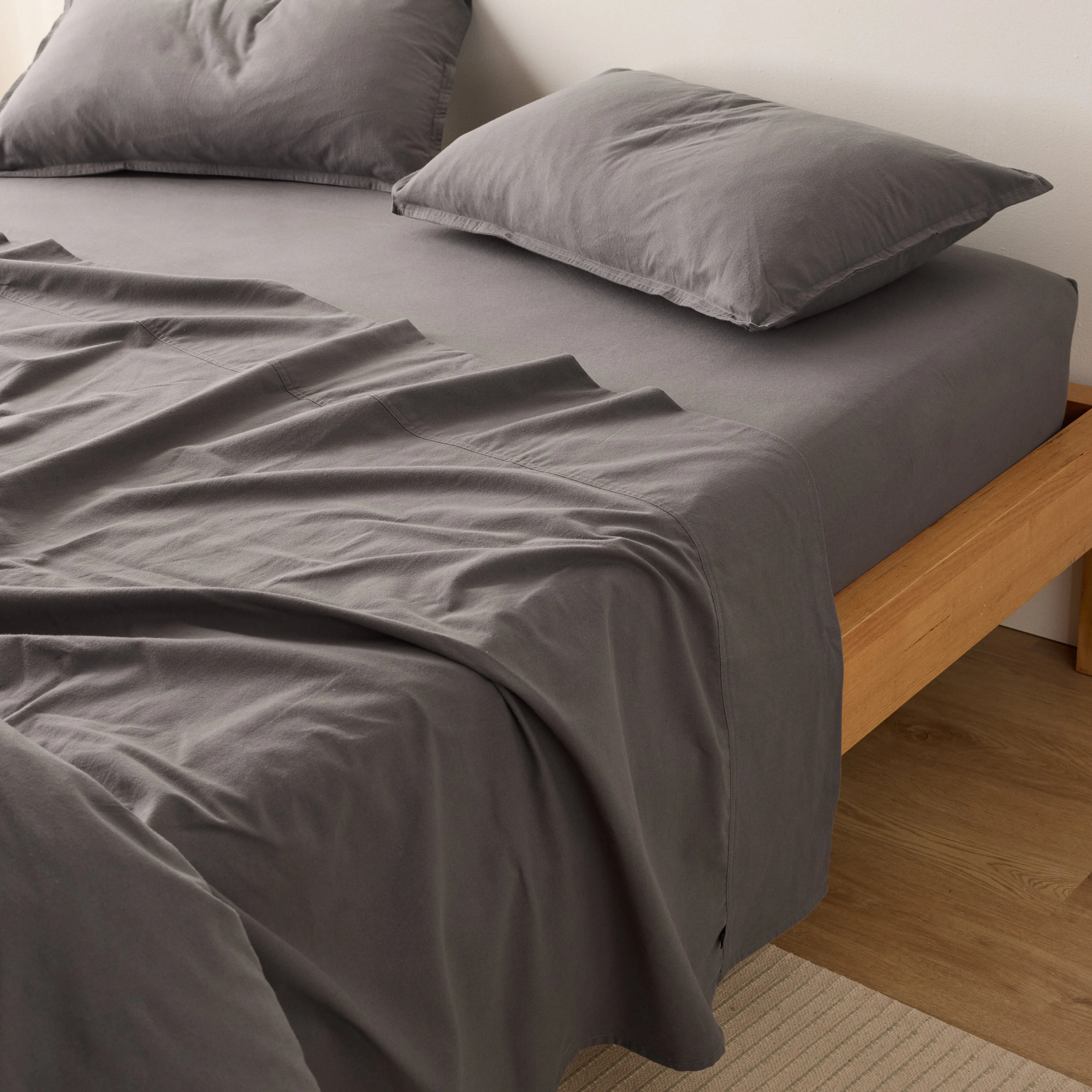 Frankie Flannelette - Charcoal Flat Sheet