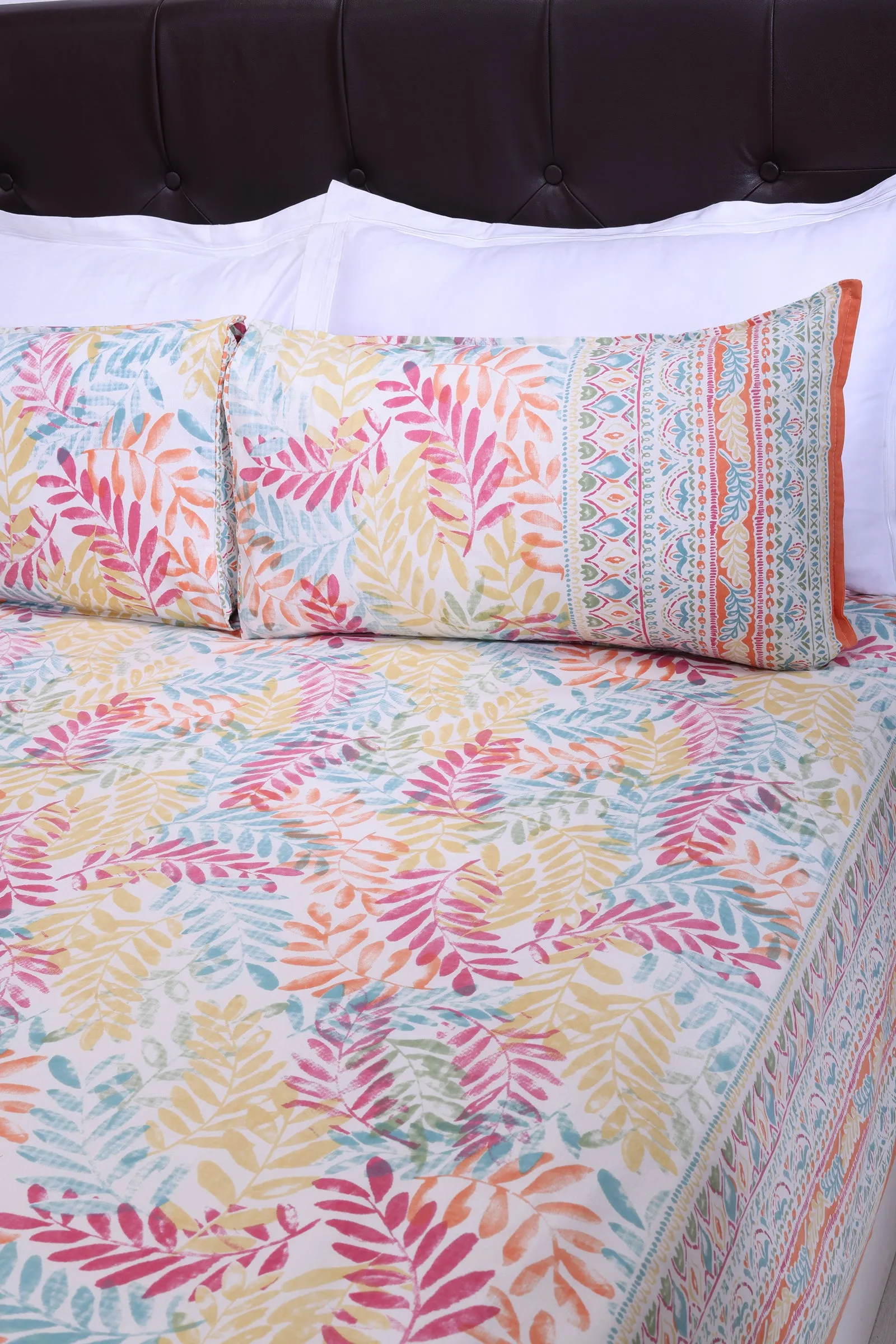 French Leaves Orange Cotton Bedsheet