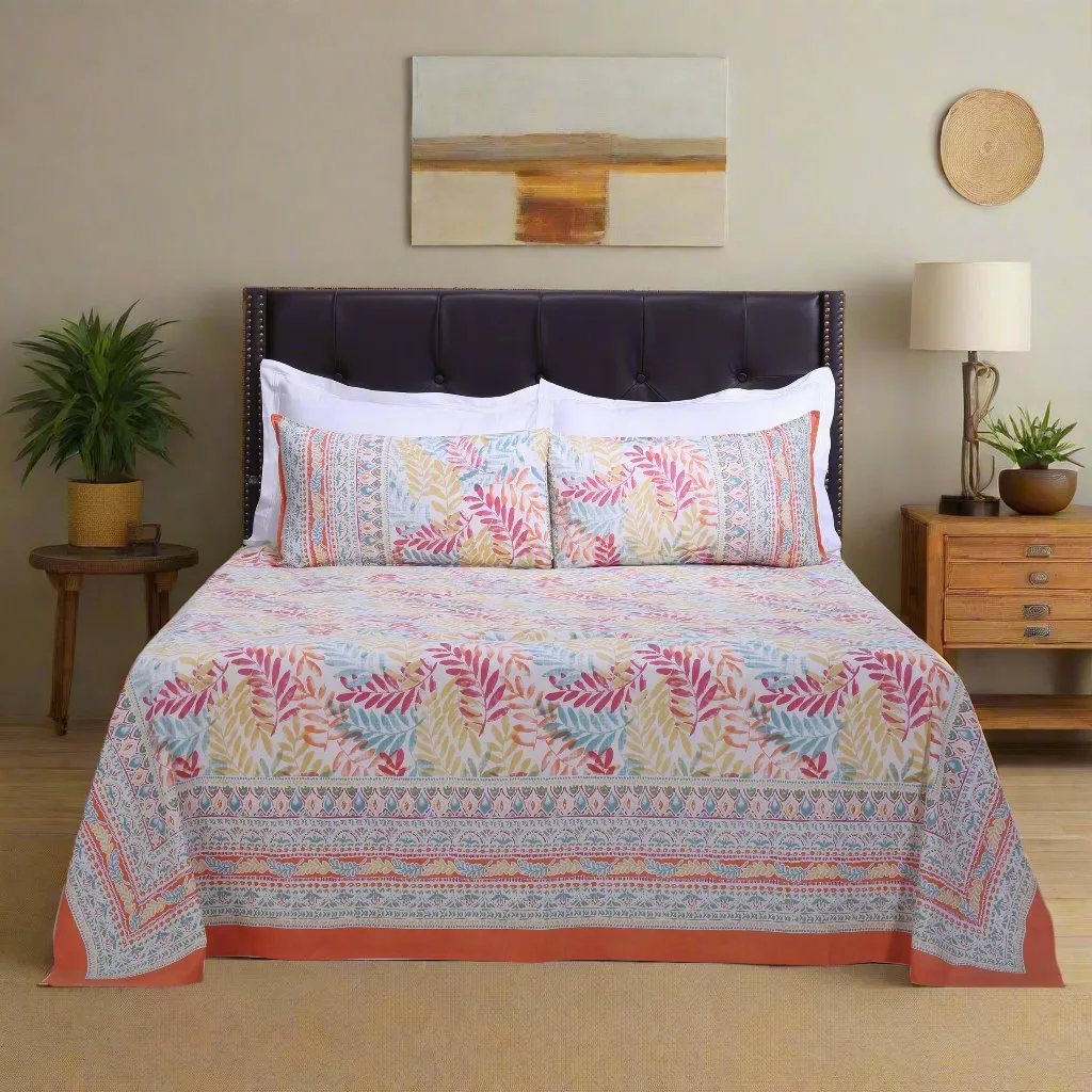 French Leaves Orange Cotton Bedsheet