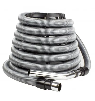 Generic Central Vacuum Air Hose - Silver - Straight Handle - Button Lock - Flexible - Strong (30Ft-35Ft-40Ft)