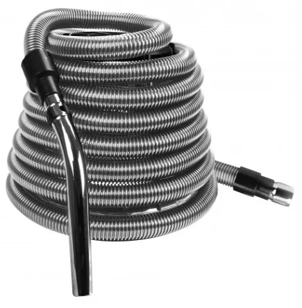 Generic Central Vacuum Air Hose - Silver - Straight Handle - Button Lock - Flexible - Strong (30Ft-35Ft-40Ft)