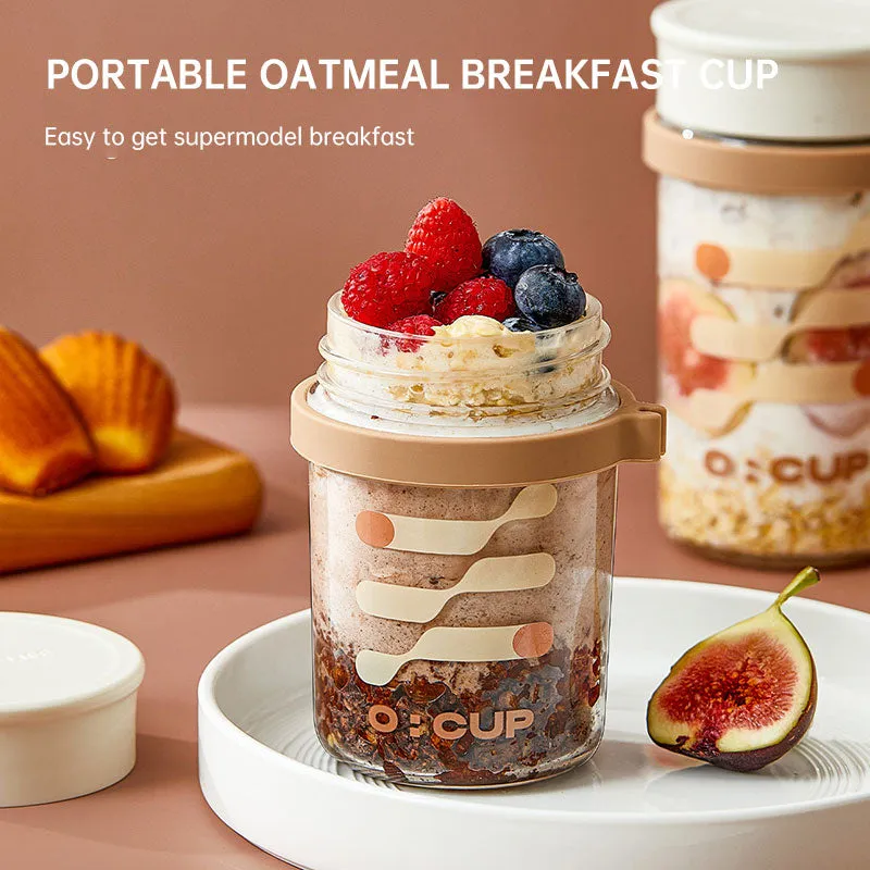 Glass Oatmeal Breakfast Cup Set - Multifunctional Glass Cup with Spoon and Bowl