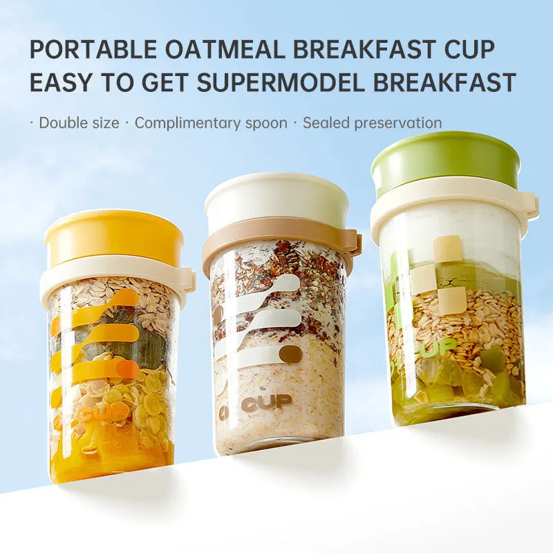 Glass Oatmeal Breakfast Cup Set - Multifunctional Glass Cup with Spoon and Bowl