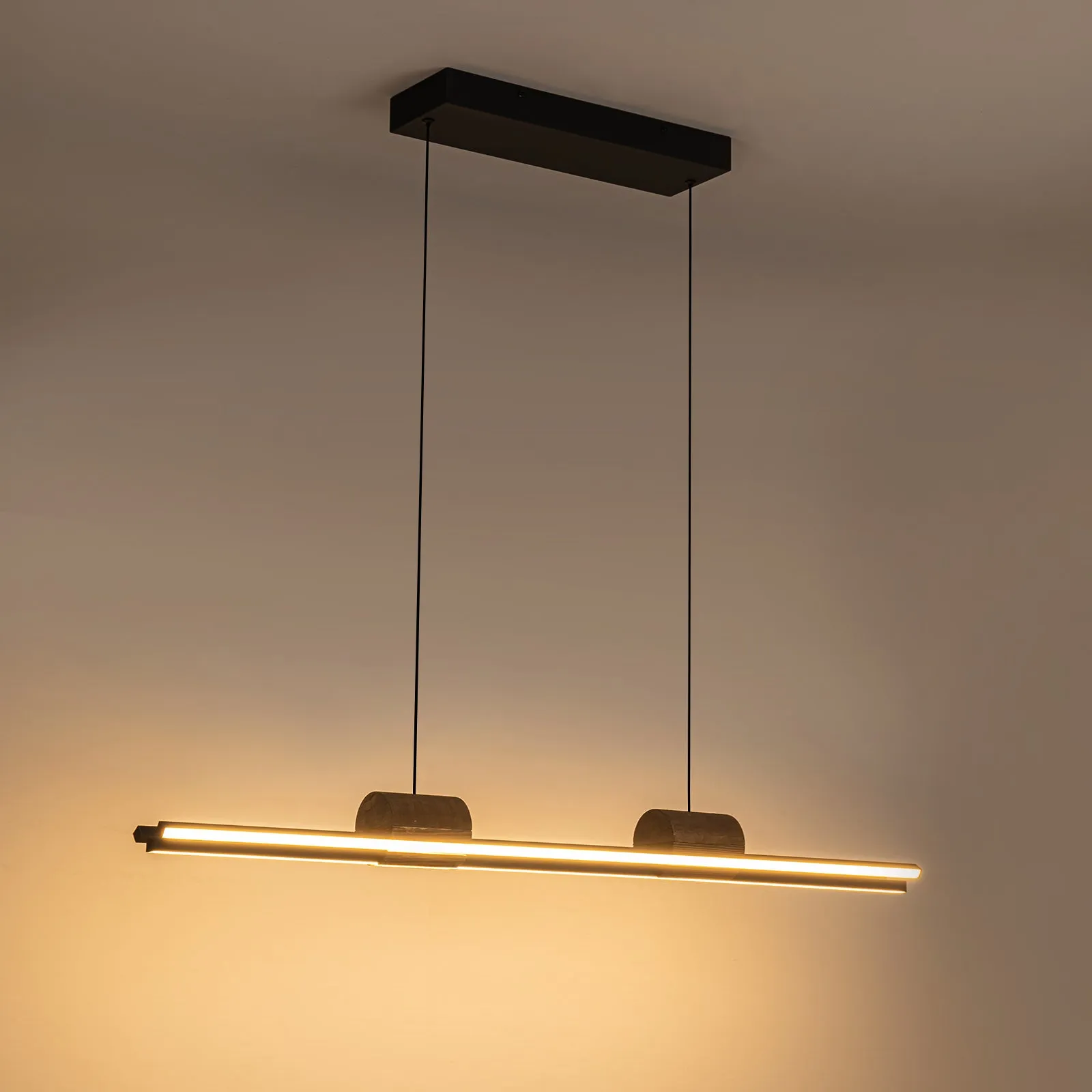 Glowlings Minimalist 3-Light 43“Wide LED Linear Wood Pendant Light Island Light