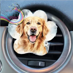 Golden Retriever Acrylic Paw Print Car Vent Clip on Air Freshener