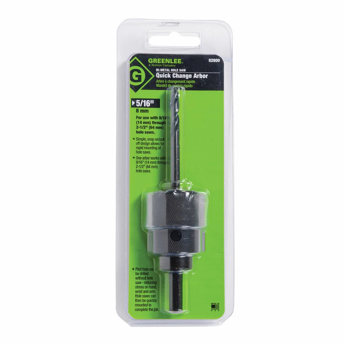 Greenlee 02800 Arbor, Quick Change-5/16