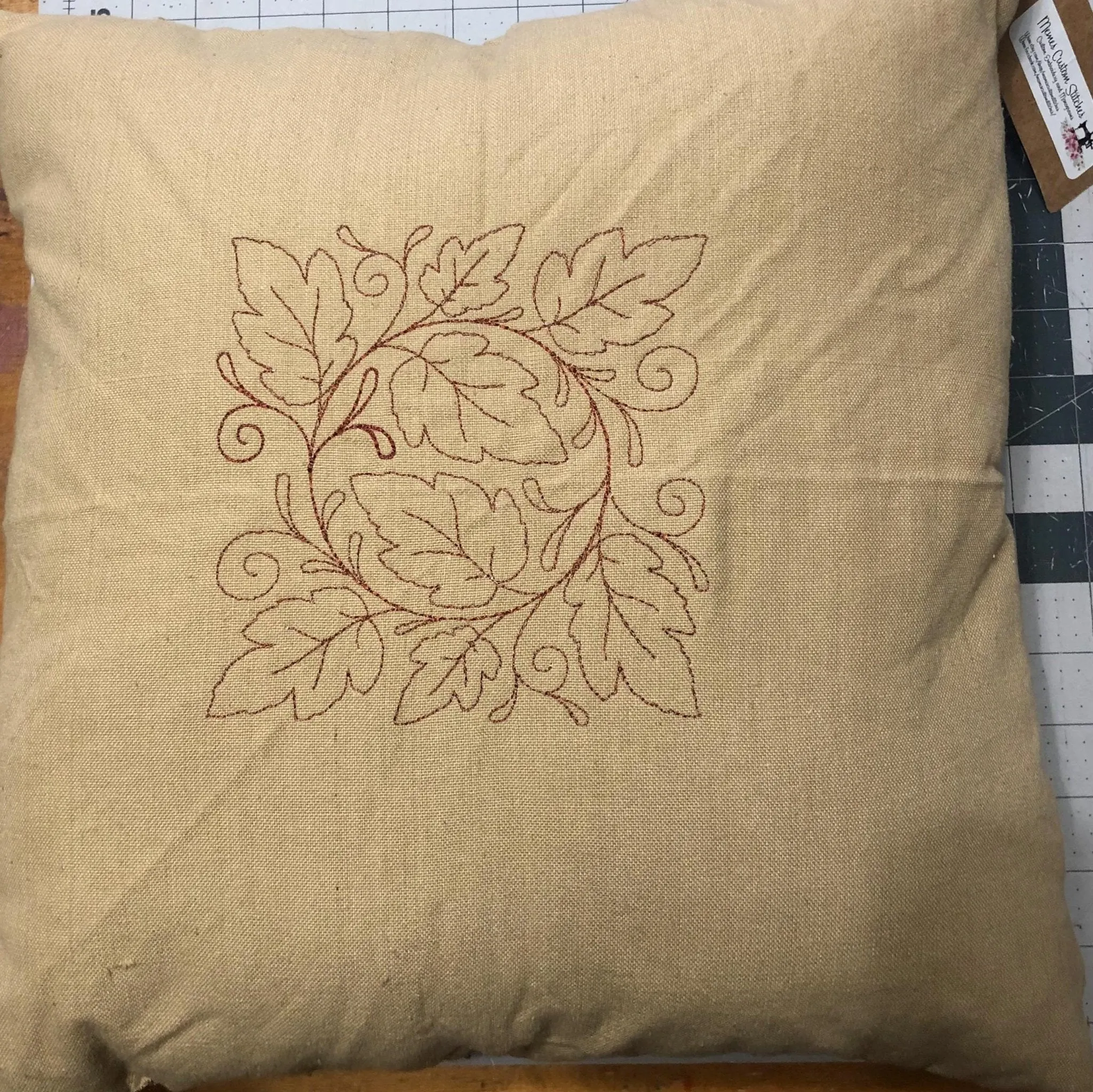 Handmade Fall Leaf Tan Throw Pillow 14 x14