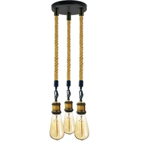 Hemp Rope 3 Head Pendant Ceiling Light Retro Light Fixture