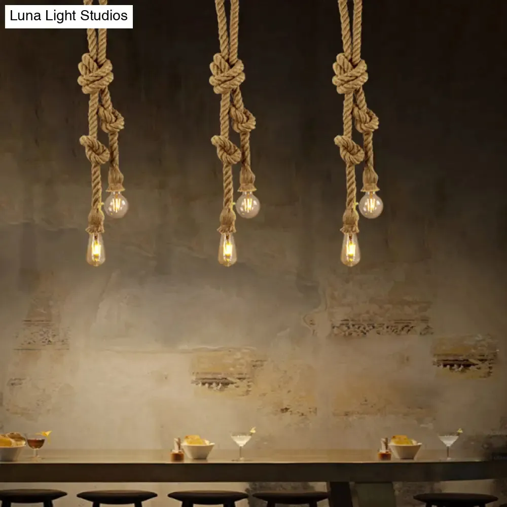 Hemp Rope Ceiling Pendant Light with Industrial Retro Style Bulb for Bar and Coffee Shop