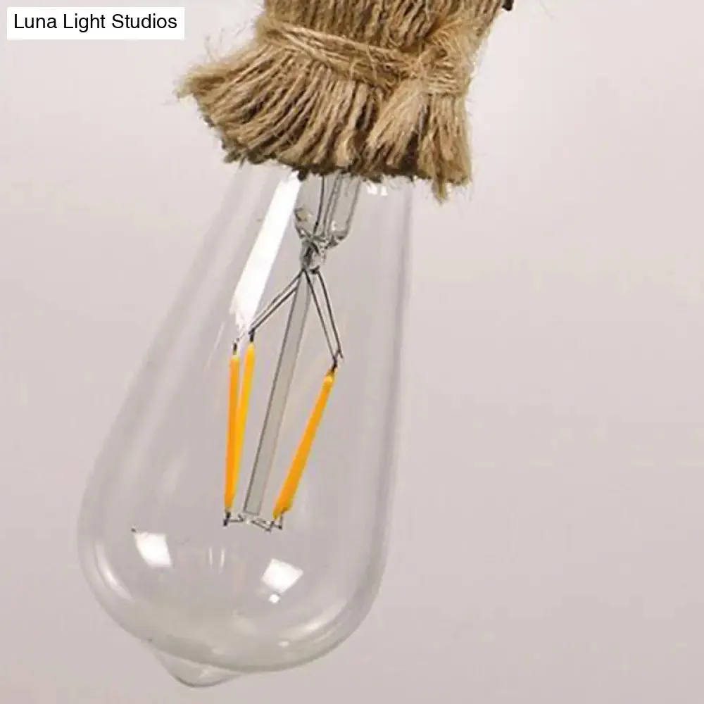 Hemp Rope Ceiling Pendant Light with Industrial Retro Style Bulb for Bar and Coffee Shop