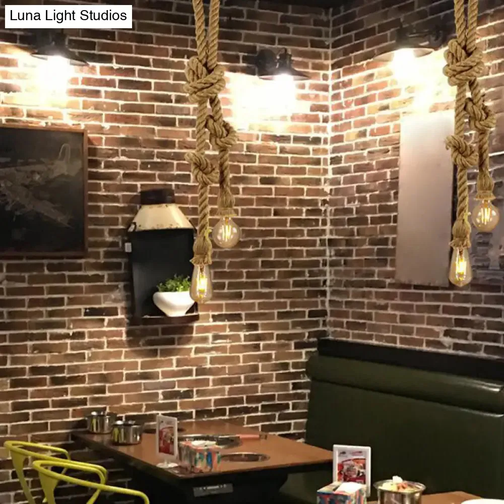 Hemp Rope Ceiling Pendant Light with Industrial Retro Style Bulb for Bar and Coffee Shop