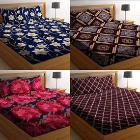 HIYANSHI HOME FURNISHING Combo Set of 4 Super Soft Microfiber Double Bedsheet with 8 Pillow Covers,Colour-Multi