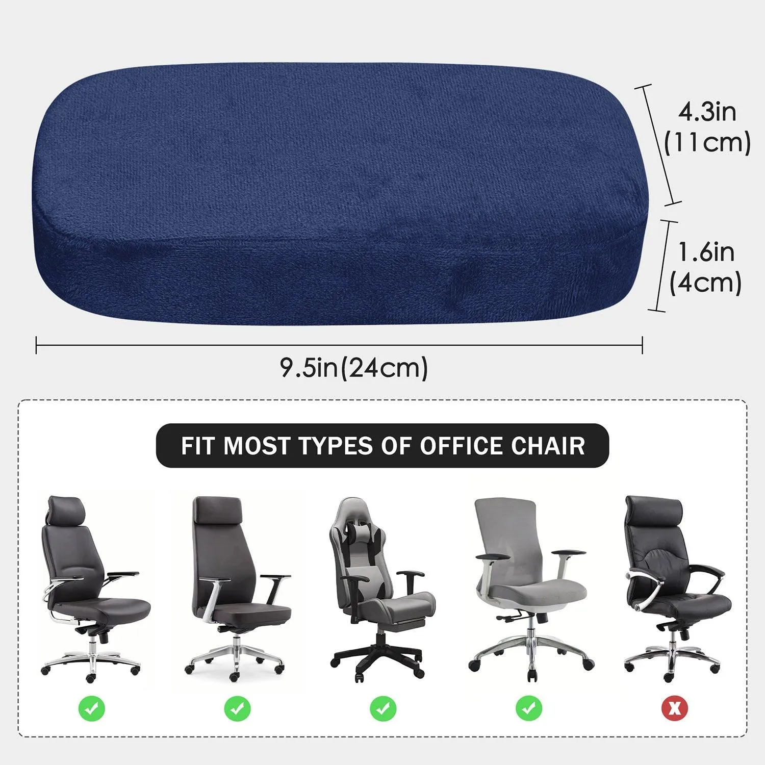 HOKIPO Chair Arm Rest Cushion Pad for Office Chair Comfy Armrest Covers, Blue