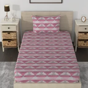 Huesland by Ahmedabad Cotton 186 TC Bedsheet for Single Bed with 1 Pillow Cover - Mauve & Grey