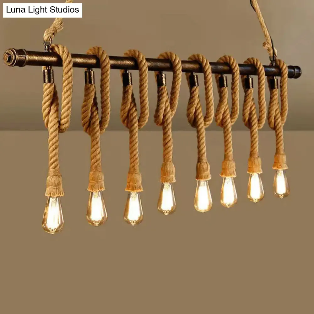 Industrial Hemp Rope Bronze Linear Bar Suspension Light Fixture