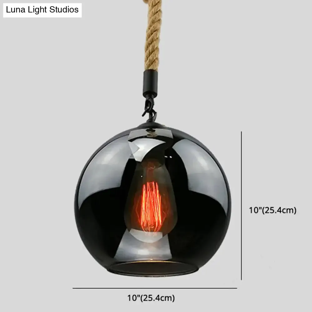 Industrial Hemp Rope Pendant Light with Rustic Globe Glass Shade for Kitchen, Restaurant and Foyer