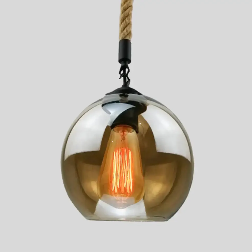 Industrial Hemp Rope Pendant Light with Rustic Globe Glass Shade for Kitchen, Restaurant and Foyer