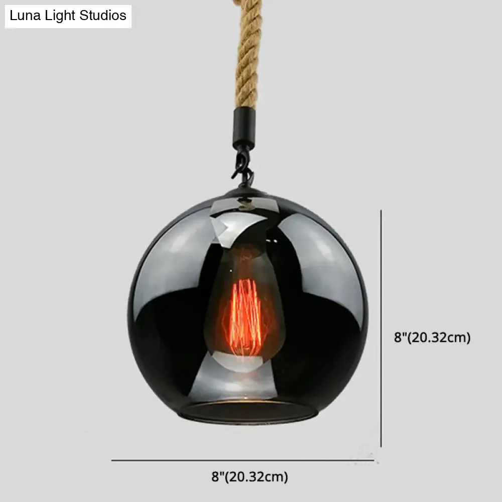 Industrial Hemp Rope Pendant Light with Rustic Globe Glass Shade for Kitchen, Restaurant and Foyer