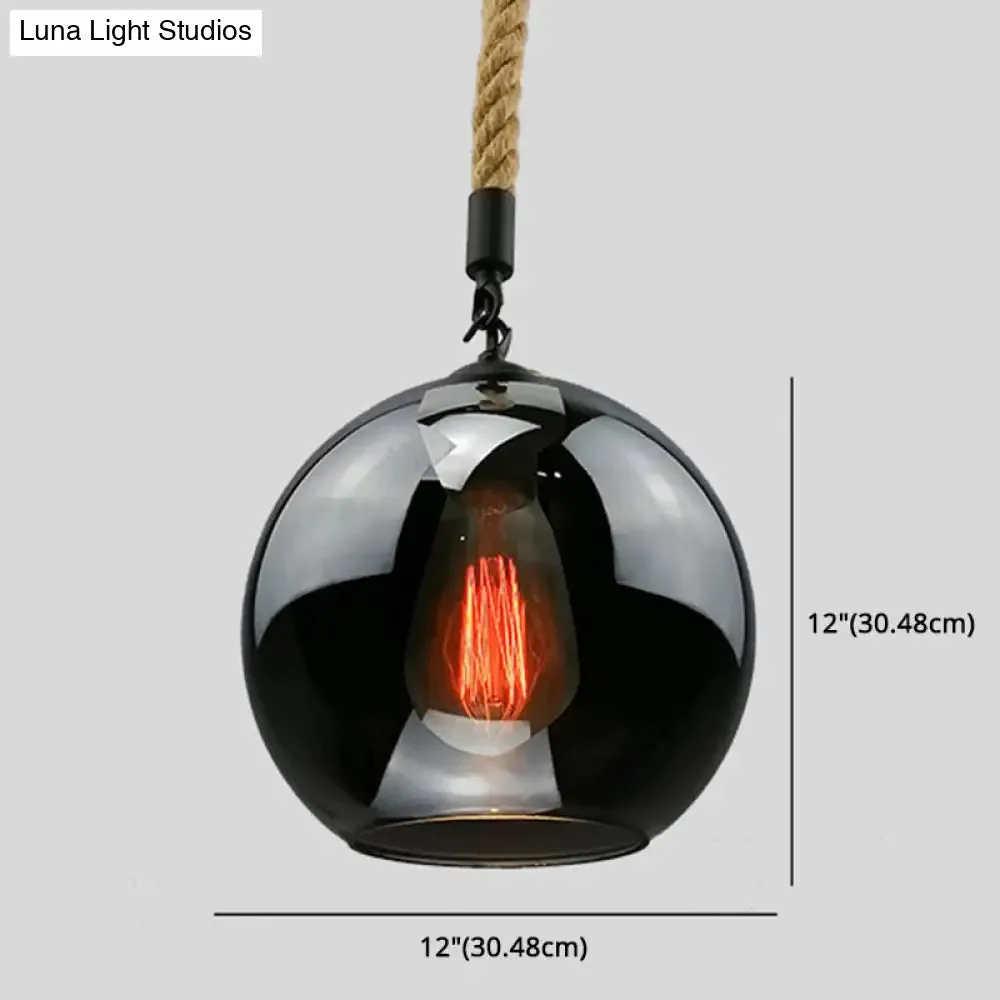 Industrial Hemp Rope Pendant Light with Rustic Globe Glass Shade for Kitchen, Restaurant and Foyer