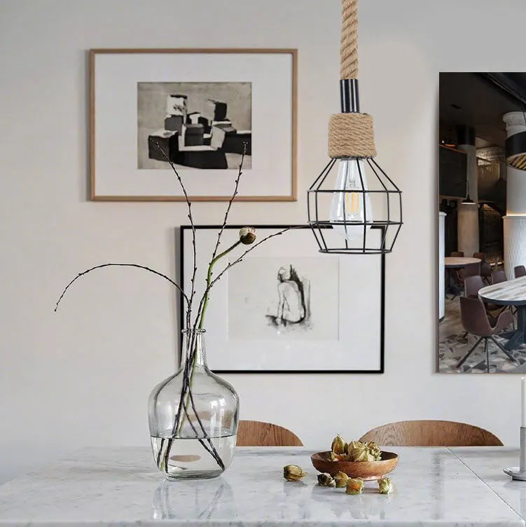 Industrial Style Nostalgic Rattan Hemp Rope 1-Light Pendant Light